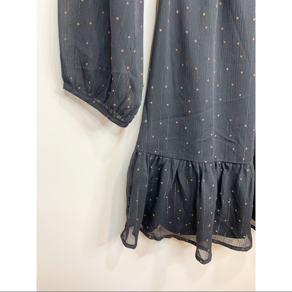 Gilli Chiffon Print Dress, Black, Split Neck with Ties, Size Medium - Picture 4 of 6